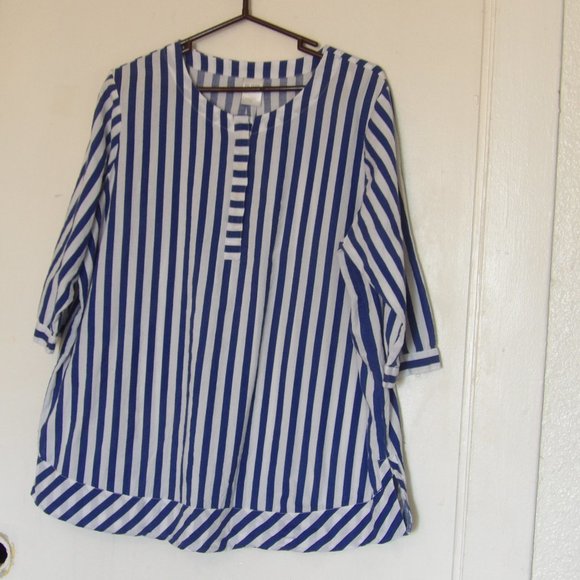 Blair Tops - Blair Blue White Stripes Popover Cotton Top Sz XL